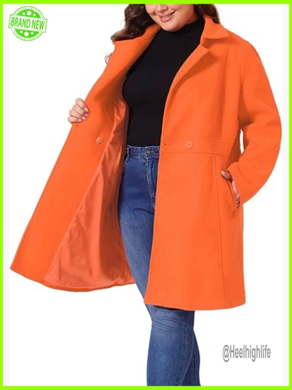 Plus Size Peacoat Winter Notched Lapel Double Breasted Long Trench Coat Jacket